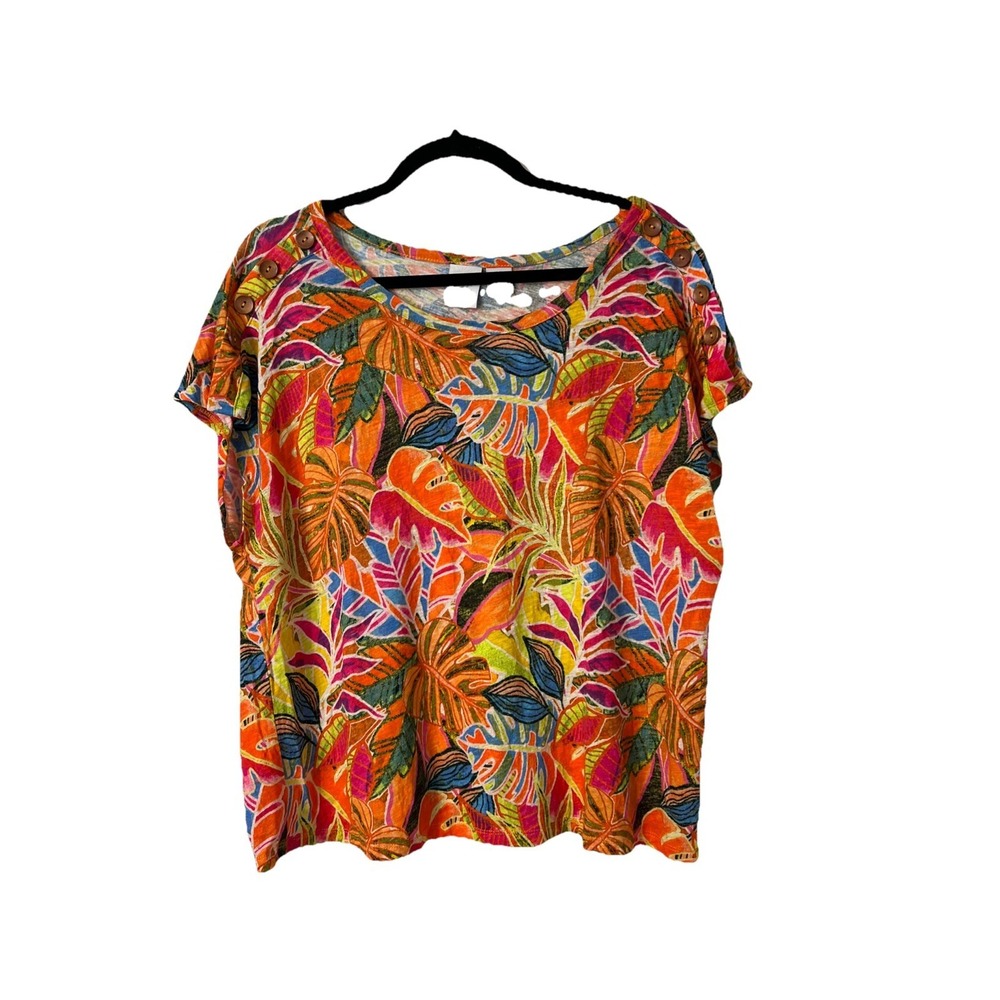 C&C CALIFORNIA Sz XL Linen Tropical Floral  Short Sleeve Shirt With Button